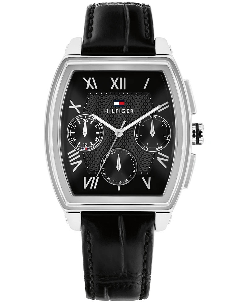 Tommy Hilfiger Men's Multifunction Black Leather Strap Watch, 36mm