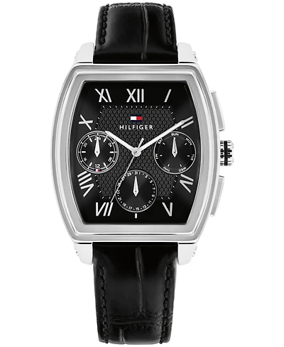 Tommy Hilfiger Men's Multifunction Black Leather Strap Watch, 36mm