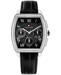 Tommy Hilfiger Men's Multifunction Black Leather Strap Watch, 36mm