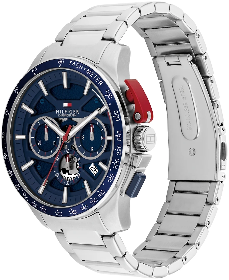 Tommy Hilfiger Men's Chronograph Silver Tone Stainless Steel Bracelet Watch, 44mm