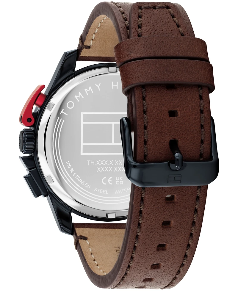 Tommy Hilfiger Men's Chronograph Brown Leather Strap Watch, 44mm