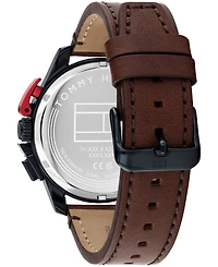 Tommy Hilfiger Men's Chronograph Brown Leather Strap Watch, 44mm