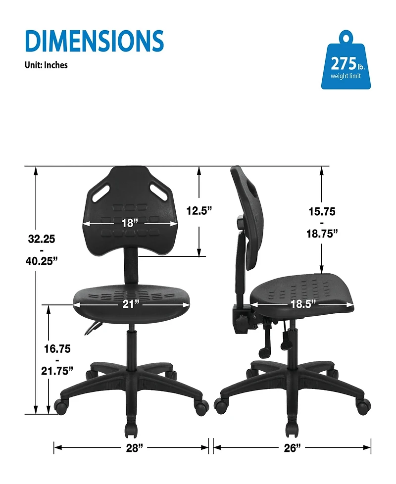 Osp Home Furnishings 32.25" Metal Self Skinned Urethane Task Chair Seat