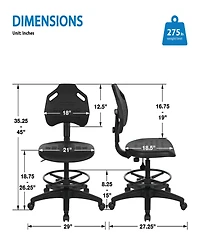 Osp Home Furnishings 35.25" Metal Self Skinned Urethane Intermediate Drafting Chair