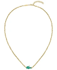 Lacoste Men's Arthor Green Crystal Gold-Tone Crocodile Necklace