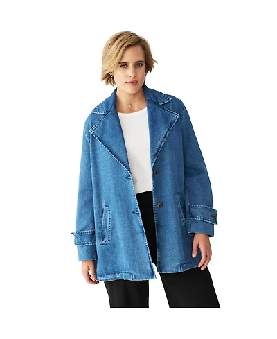 ellos Women's Button Front Denim A-Line Jacket