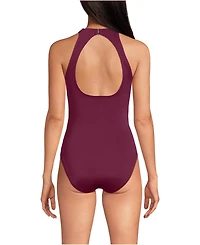 Lands' End Women's Tugless High Neck Portrait Back One Piece Swimsuit