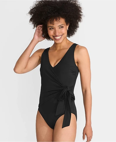 Lands' End Women's D-Cup Side Tie Wrap One Piece Swimsuit