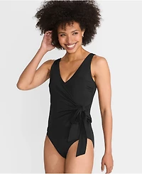 Lands' End Women's D-Cup Side Tie Wrap One Piece Swimsuit