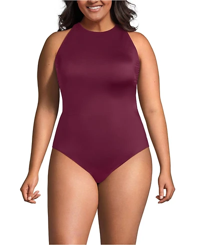 Lands' End Plus Tugless High Neck Portrait Back One Piece Swimsuit