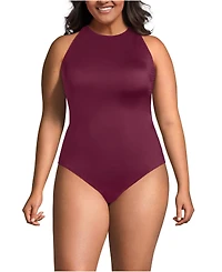 Lands' End Women's Tugless High Neck Portrait Back One Piece Swimsuit
