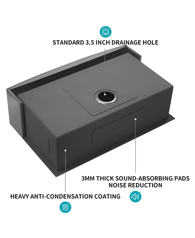 flynama 30x21x10inch Gunmetal Black Farmhouse Kitchen Sink Stainless Steel Apron Front 16 Gauge