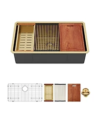 flynama 33x19x10 Inch Single Bowl Undermount Workstation Gold Kitchen Sink 16 Gauge 304 Stainless Steel Deep Sink