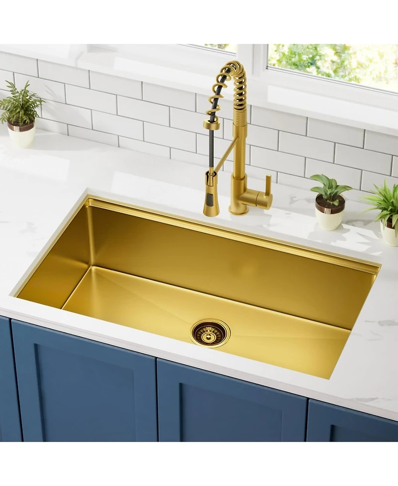 flynama 32x19inch Gold Undermount Workstation Kitchen Sink Stainless Steel 16 Gauge Deep Bowl