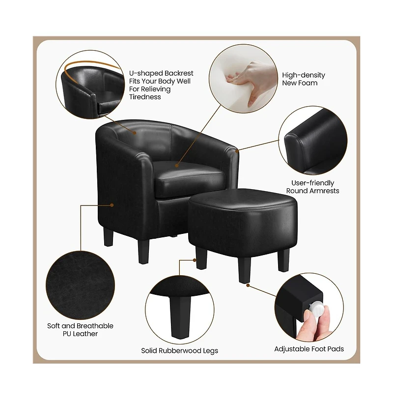 Yaheetech Contemporary Faux Leather Club Chair and Ottoman Set