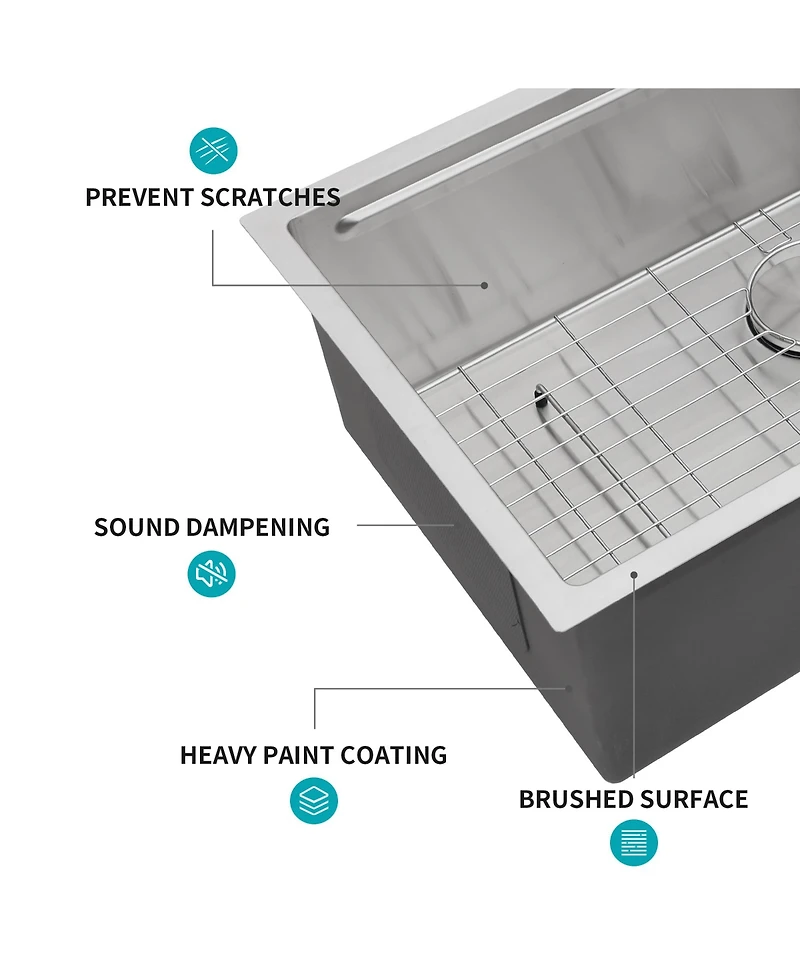flynama 33inch Undermount Kitchen Sink 16G T304 Stainless Steel Z Shaped Ledge Workstation 33x19x10inch with Full Accessories