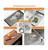 flynama 33x22x10 Inch Drop In Workstation Kitchen Sink 16 Gauge SUS304 Stainless Steel Single Bowl R10 Radius With 5 Accessories