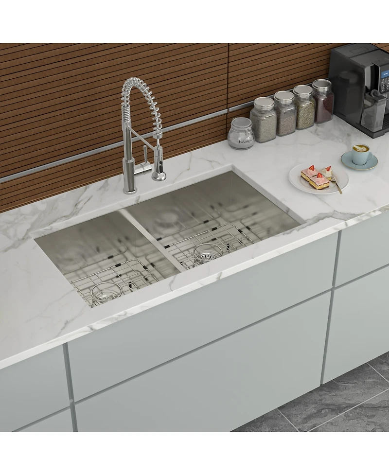 flynama 33x19x10inch Double Bowl Undermount Kitchen Sink Stainless Steel 16 Gauge 50 50 Split