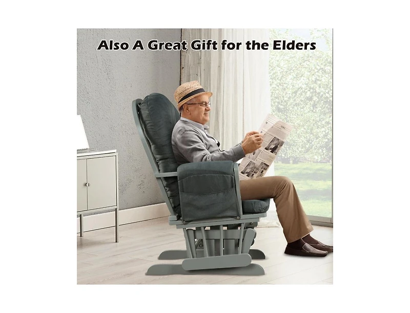 Wood Glider Chair and Ottoman Set with Padded Armrests Detachable Cushion