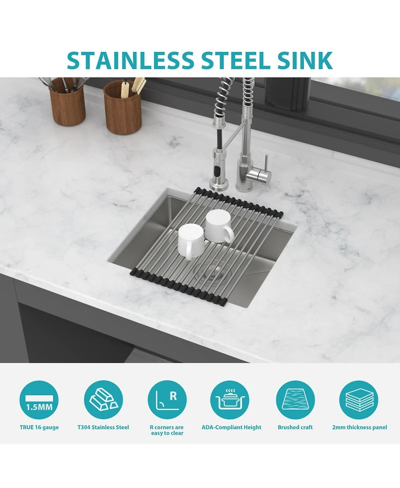 flynama 18x16x5.5inch Ada Compliant Kitchen Sink Undermount Stainless Steel Single Bowl 16 Gauge