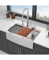 flynama 36x22x10inch Drop In Farmhouse Sink Workstation Stainless Steel Topmount Apron Front 16 Gauge