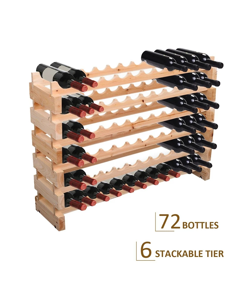 Homcom 72 Bottle Stackable Modular 6 Row Home Wood Wine Storage Rack