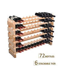Homcom 72 Bottle Stackable Modular 6 Row Home Wood Wine Storage Rack