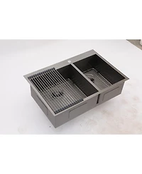 flynama 33x22x9inch Gunmetal Black Double Bowl Kitchen Sink Drop In Stainless Steel 16 Gauge 60 40 Split