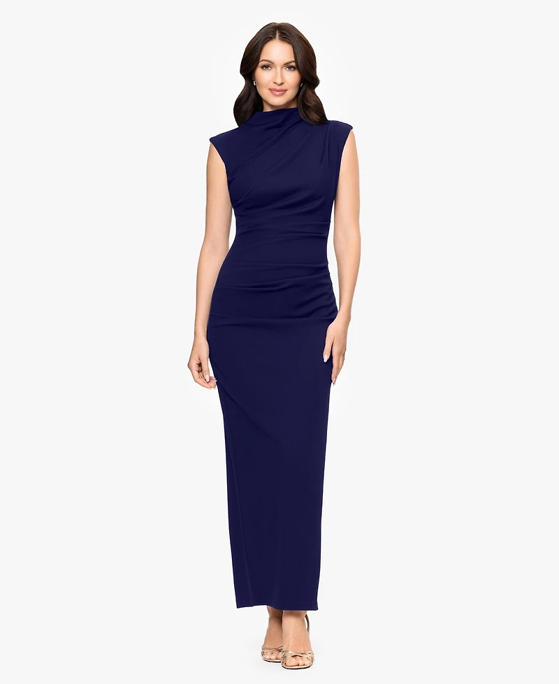 Betsy & Adam Women's Ruched Scuba Crepe Mock Neck Dress