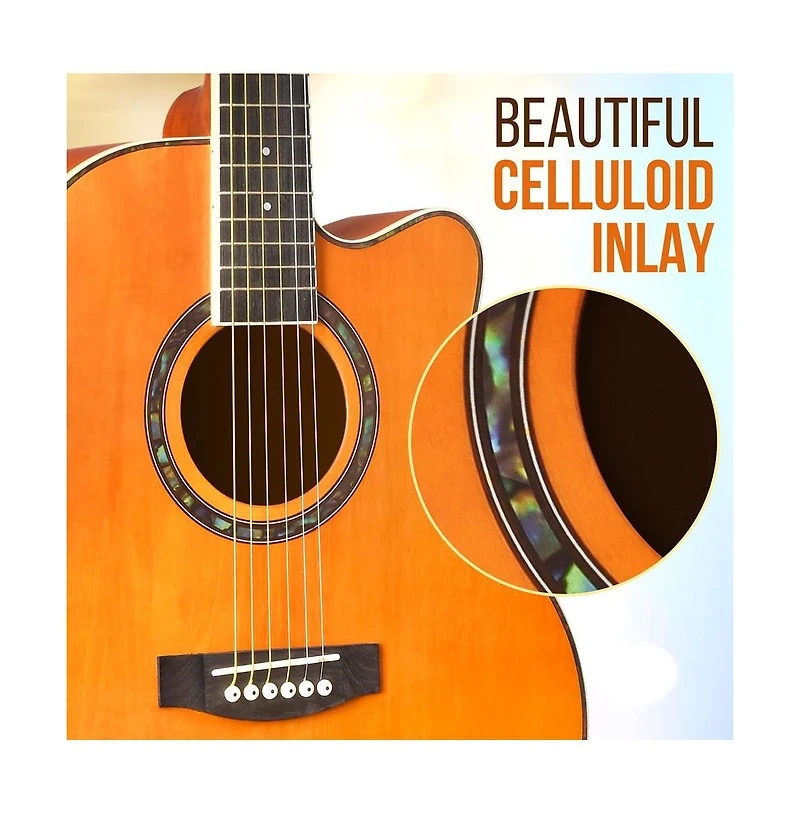 Pyle 36" 3/4 Scale Acoustic Guitar Kit - 6-String Cutaway Body with Accessories, Orange (PGA550CAOR)