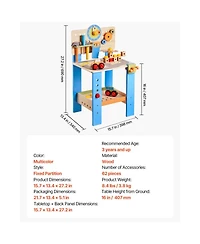 Slickblue Kids Wooden Workbench, 62-Piece Tool Set for Ages 3+