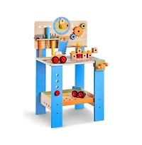 Slickblue Kids Wooden Workbench, 62-Piece Tool Set for Ages 3+