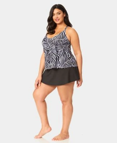 Anne Cole Plus Size Printed Easy Tri Tankini Top Skirt