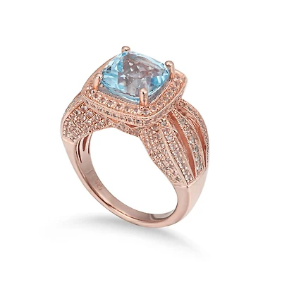 Suzy Levian New York Sterling Silver Cushion Cut Center Topaz Cocktail Ring