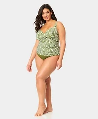 Anne Cole Plus Size V Neck Underwire Printed Drape Front Tankini Top High Waist Bottoms