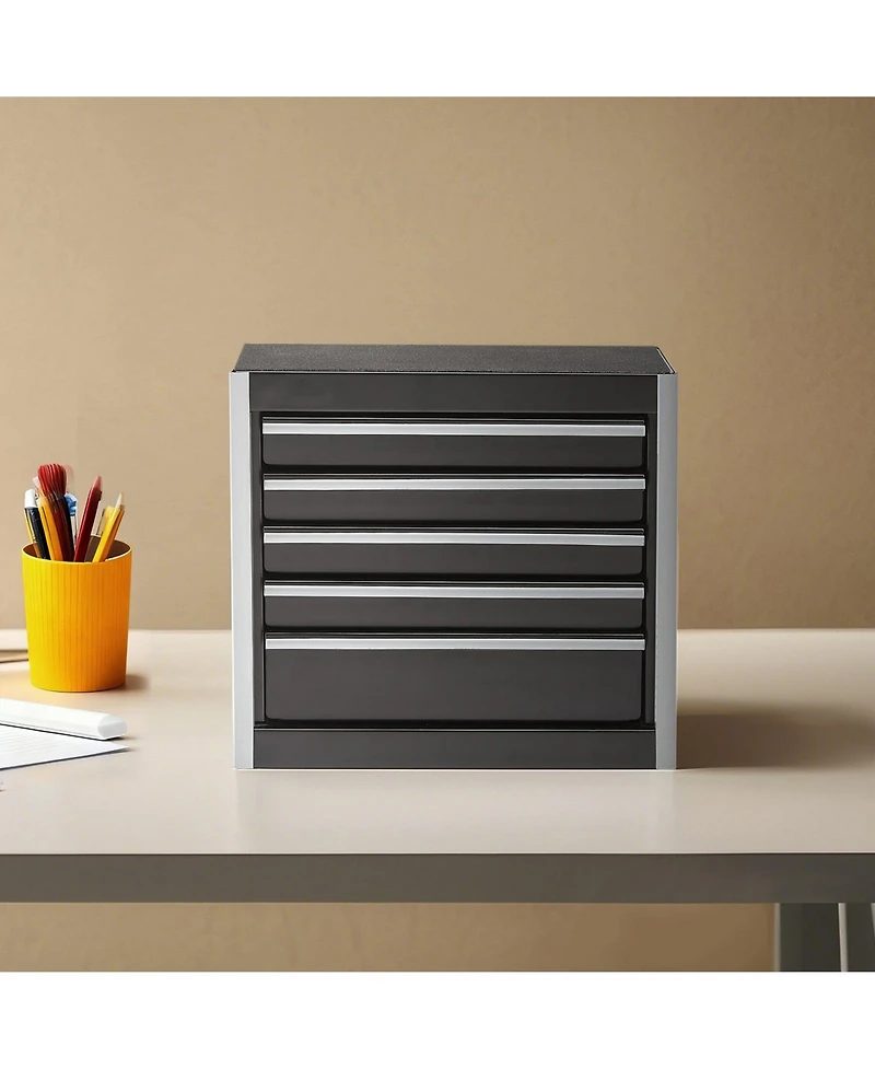 Mecale Metal Tool Box, 8.6", Portable 5-Drawer Chest, Eva Liners, Pp Feet, Ball-Bearing Slides, Powder-Coat, Black