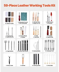 Ecooso Leather Working Tools Kit, 59-Piece Leather Craft Set w/ Canvas Storage Bag, Punching, Sewing, Stamping & Sanding