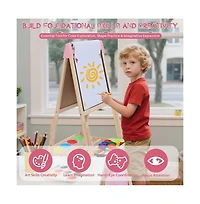 Kinder King 3 in 1 Kids Art Easel Set, Dual-Sided Art Station w/Whiteboard & Chalkboard