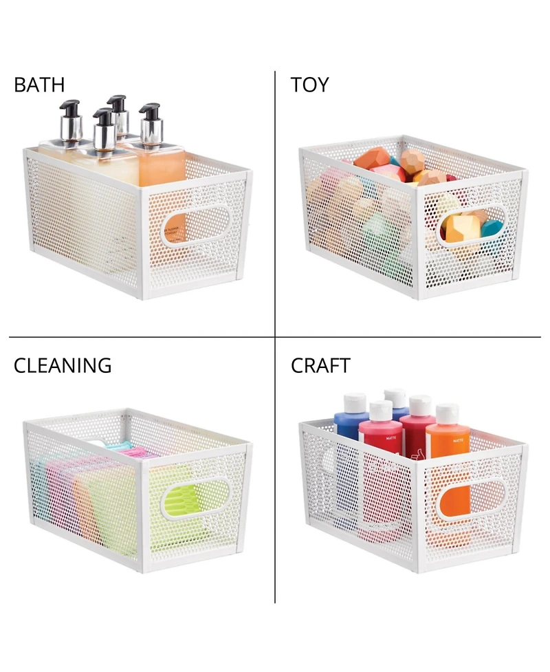 mDesign Perforated Metal Storage Bin with Handles - Set of 2 - Matte White