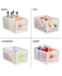 mDesign Perforated Metal Storage Bin with Handles - Set of 2 - Matte White