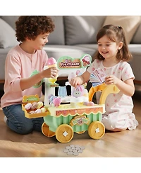 Slickblue Ice Cream Cart for Kids, 27 Pcs Accessories, Pretend Play Store with Storage Trolley with Pretend Money