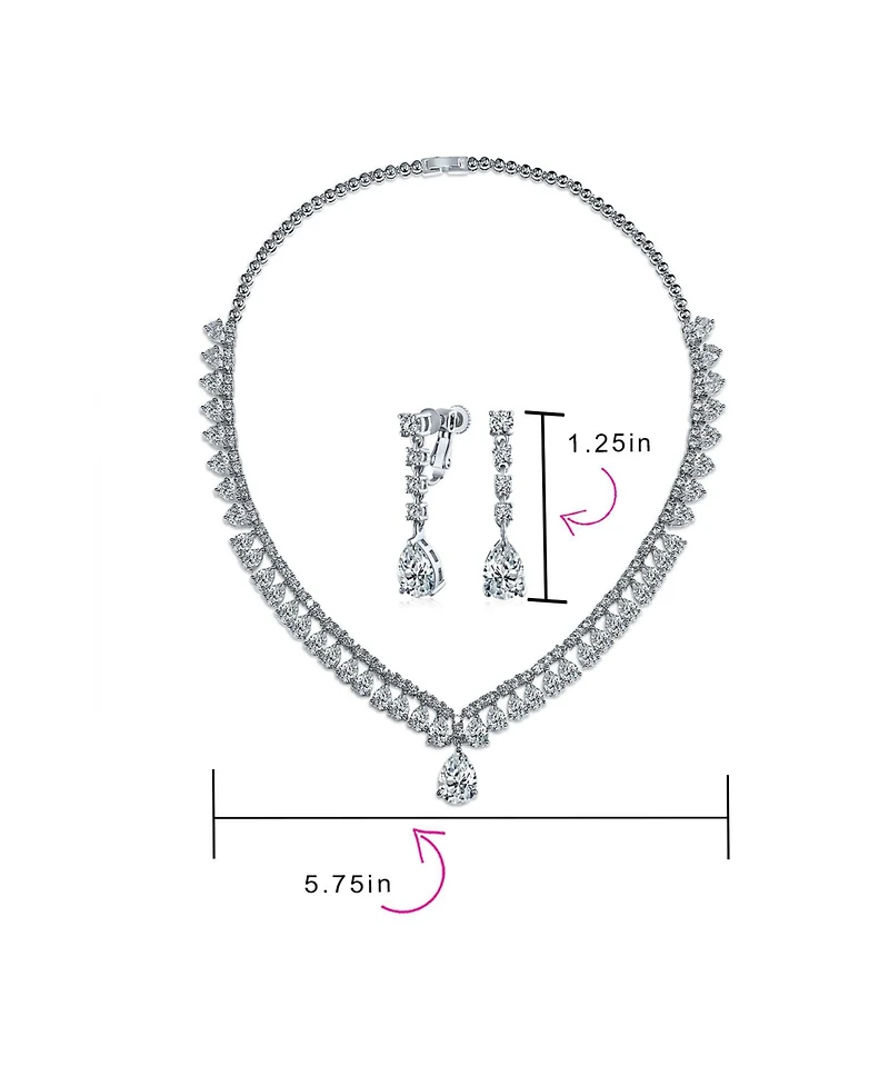 Bling Jewelry Cz Cubic Zirconia Solitaire Teardrop Statement Collar Statement Necklace & Clip-On Earrings Jewelry Set
