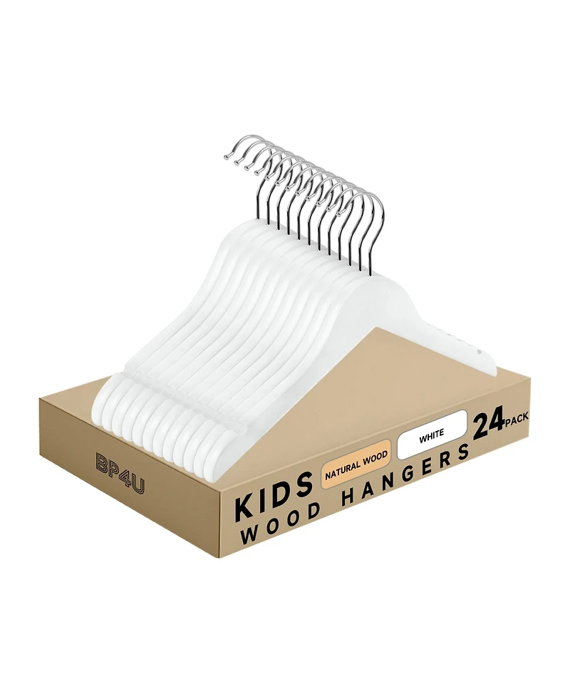 BP4U Kids Wooden Clothes Hangers, Baby Solid Wood Coat Shirt Top Hangers for Toddlers, Children, Youth's Jackets, Dresses, Blouse