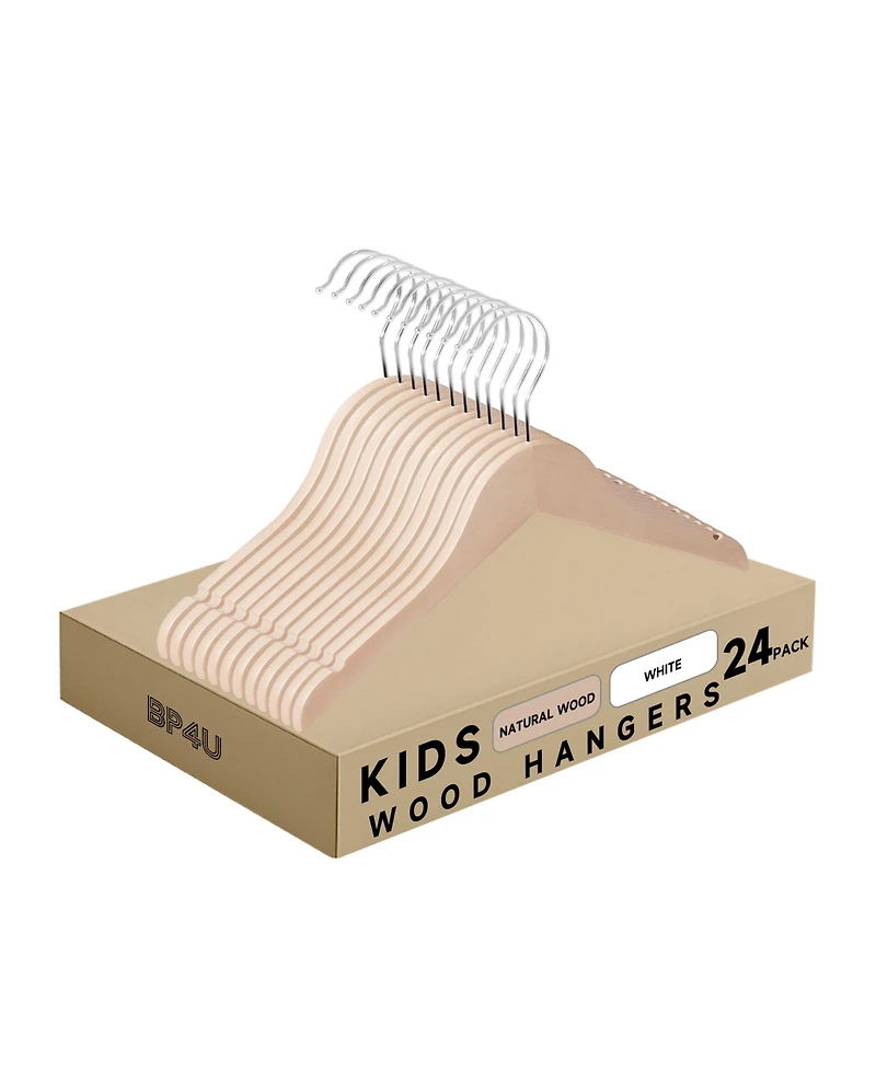 BP4U Kids Wooden Clothes Hangers, Baby Solid Wood Coat Shirt Top Hangers for Toddlers, Children, Youth's Jackets, Dresses, Blouse
