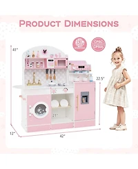 Hongge Wooden Kids Play Kitchen with Ice Maker Coffee Station and Storage