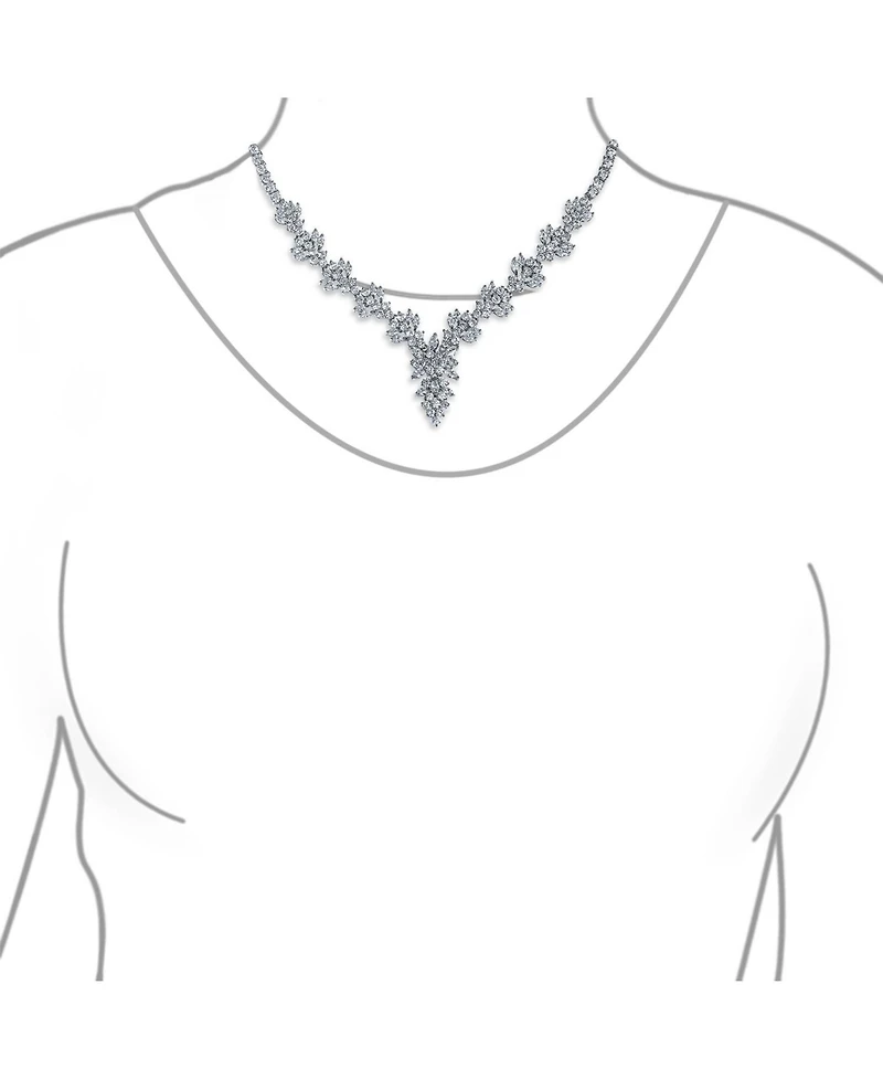 Bling Jewelry Marquise Leaf Cubic Zirconia Cz Cleavage Collar Statement Necklace & Earrings Jewelry Set