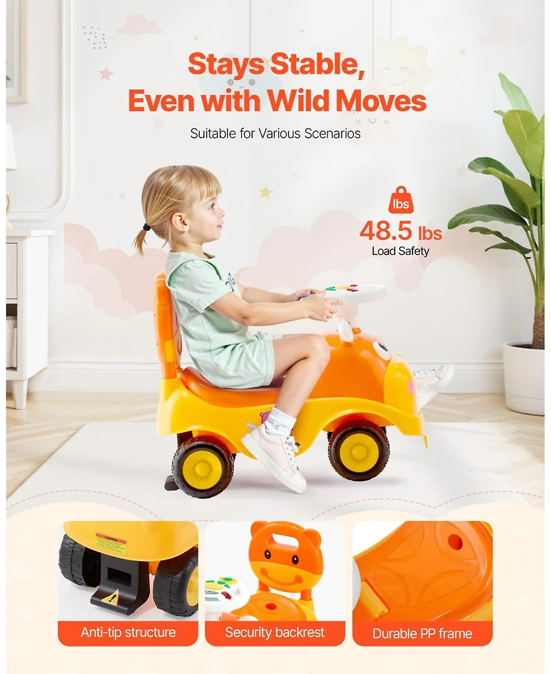 Mecale Ride On Toddler Push Car, Kids Ride-On Toy with Horn, Music and Storage