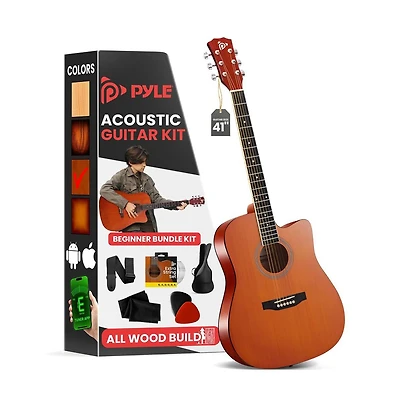 Pyle 41" Full-Size Acoustic Guitar Kit, Cutaway Body with Digital Tuner and Accessory Kit, (Lb