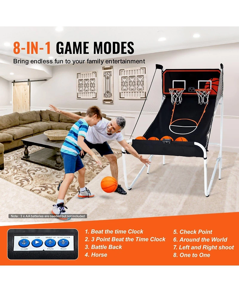 Mecale Foldable Basketball Arcade Game, 2-Player Indoor Dual Shot with 5 Balls, 8 Game Modes, Electronic Scoreboard and Pump