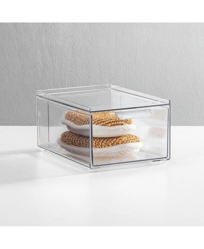 mDesign Plastic Stackable Bathroom Storage Organizer with Drawer, 8 Pack, Clear